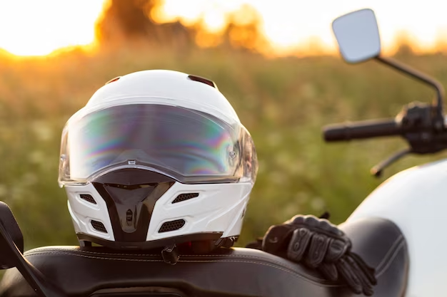Motorcycle helmet on a motorcycle seat