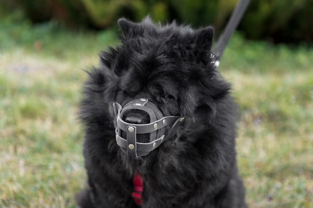 Dog with muzzle