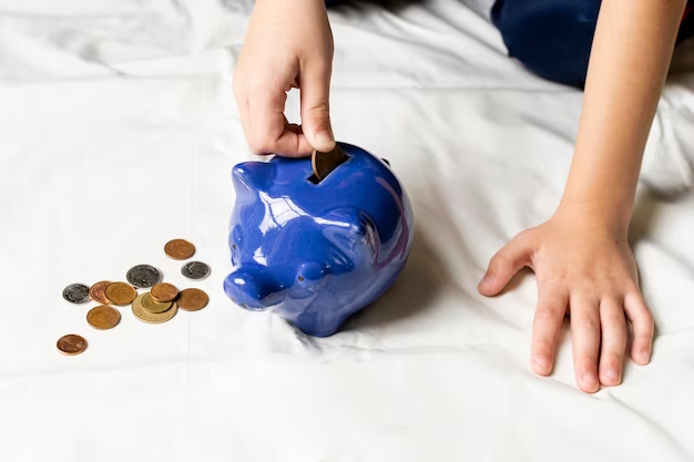 Child placing coins in a piggy bank